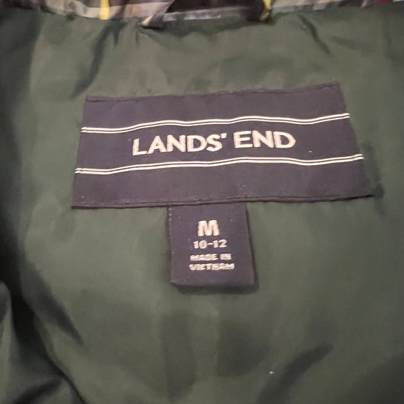 Lands End Plaid Puffer Vest Women Medium Green Blue Red Yellow Sleeveless Zip Up - Picture 2 of 5